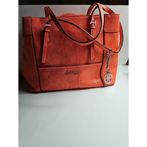 GUESS Y2k Purse, Handbag Adj Strap Tote Coral/Pink Faux Leather - Picture 1 of 16
